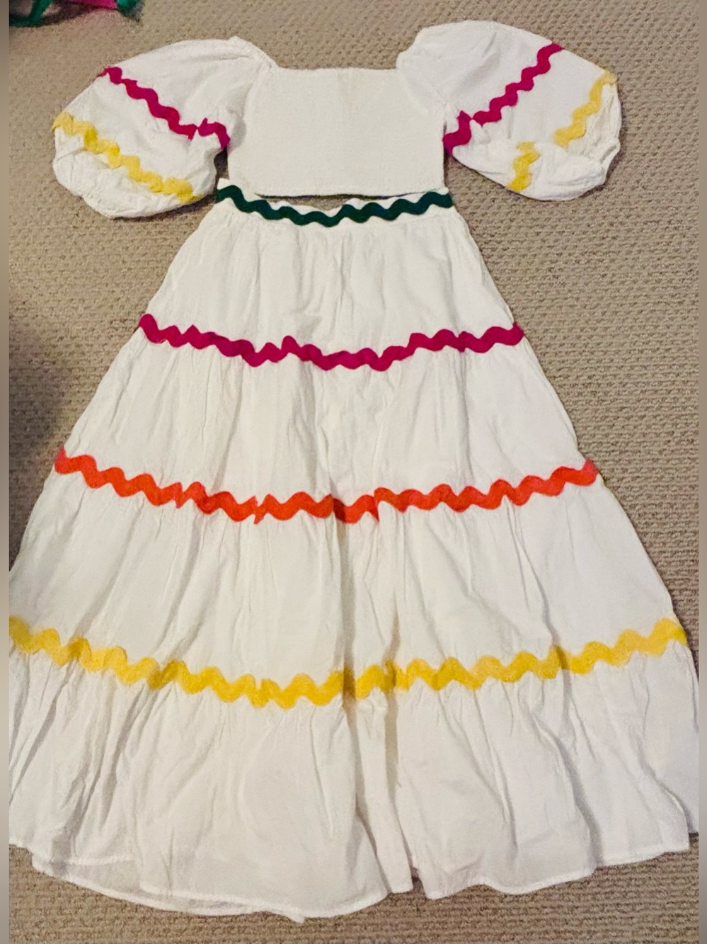 Palms Away Tiered Top & Maxi Skirt with Multicolor Rickrack Trim. Medium